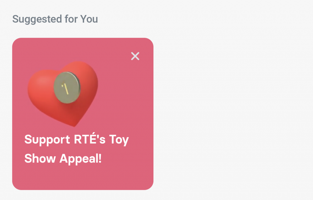 toy show appeal card on revolut homescreen