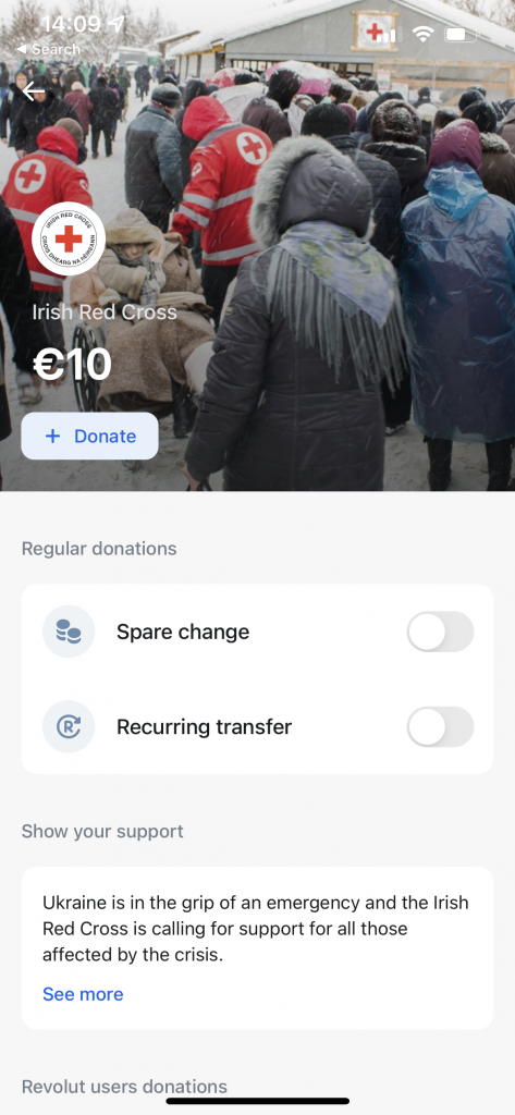 irish red cross donations in revolut