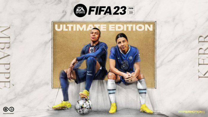 fifa 23 ultimate cover with Kylian Mbappé and Sam Kerr