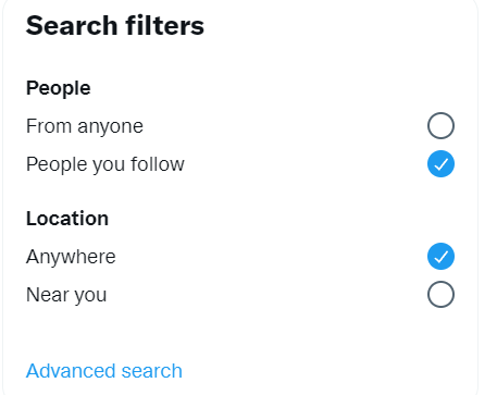 twitter filters for search showing people you follow only