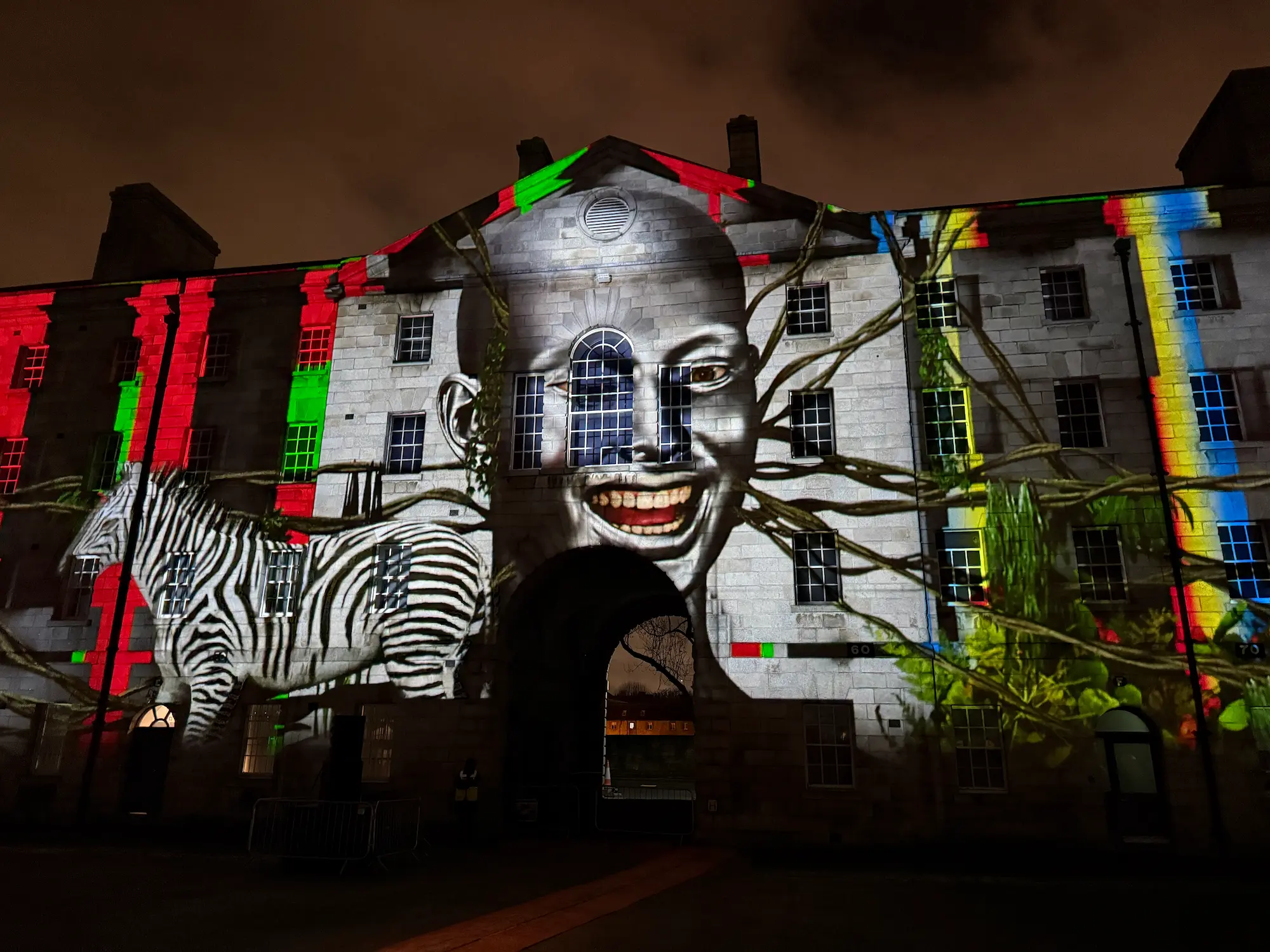 installation of dublin christmas lights in collins barracks